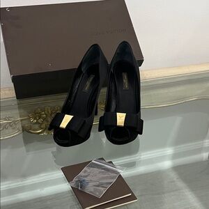 Louis Vuitton Black Heels with Gold Accent